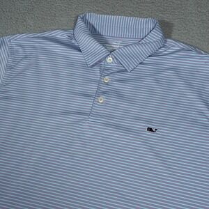 Vineyard Vines Polo Shirt Mens 2XL Purple Blue Striped Performance Golf Whale